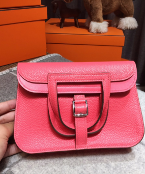 에르메스 미니 할잔백22 립스틱 핑크 은장 끌레망스 가죽